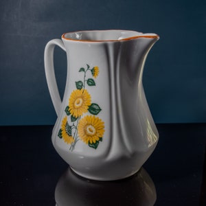 Vintage Riga porcelain milk pitcher with sunflowers Floral milk jug Country kitchen water pitcher 70s