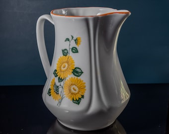 Vintage Riga porcelain milk pitcher with sunflowers Floral milk jug Country kitchen water pitcher 70s