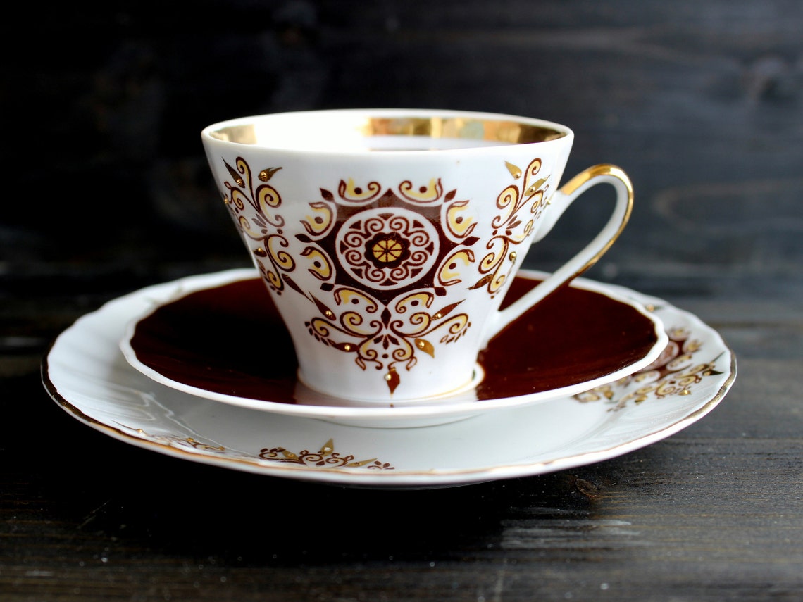 Small coffee cup and saucer set USSR porcelain espresso cups Etsy