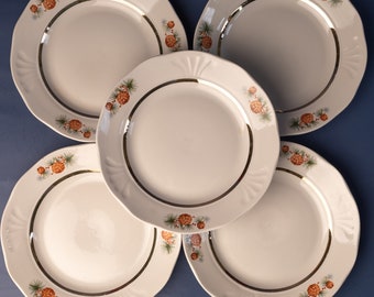 Vintage Riga Porcelain Salad Plates: Pine Cone Cottagecore Decor