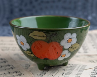 Scolapasta in ceramica vintage Ciotola per frutta con piedi verdi Colino in ceramica per formaggio con ciotola per bacche