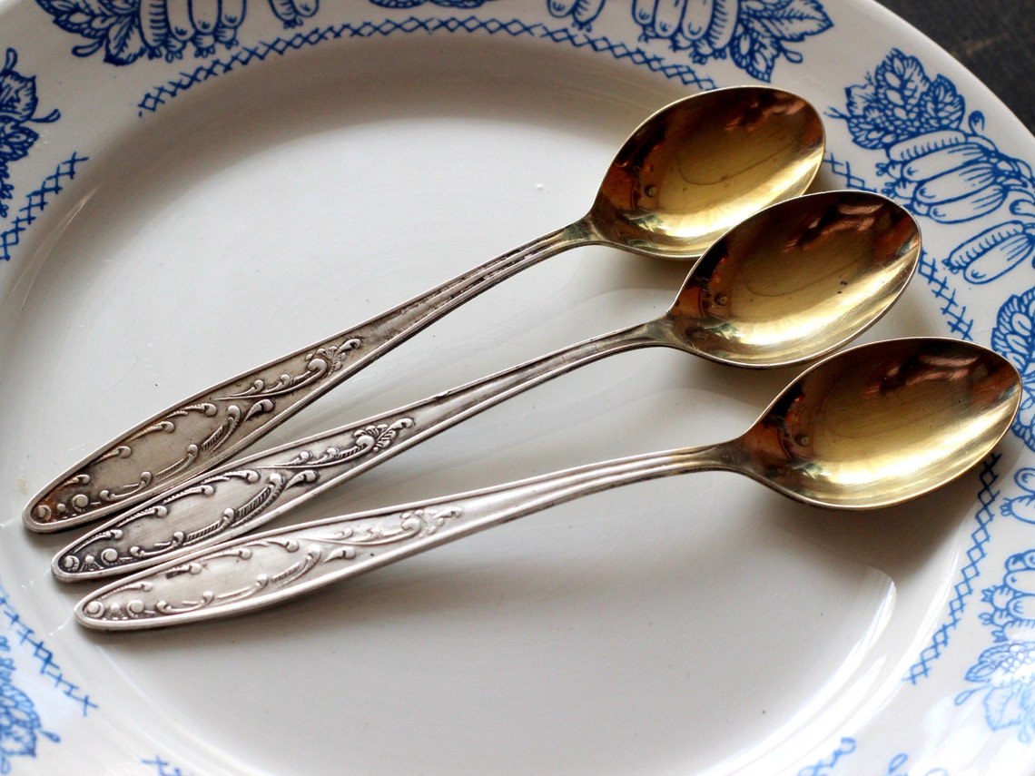 Vintage tea spoon set of 3 Coffee spoon set Gold plated Etsy