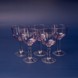 Stemmed shot glasses set of 5 Vintage glassware liquor glasses Old fashioned glass barware 50s
