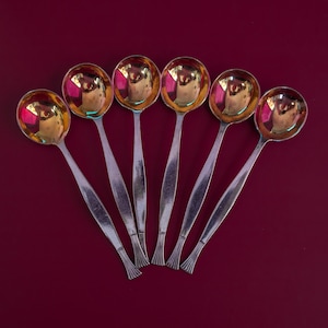 6x Vintage tea spoon set French silvered  and gold plated flatware Coffee spoon set melhior cutlery Tea spoon for tea