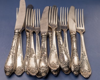 Vintage Silber Besteck Messer und Gabeln Melhior Besteck Set versilbert Buttermesser Antikes Küchenbesteck Set