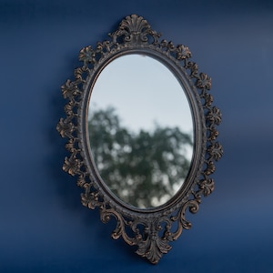 Vintage ornate wall mirror oval Framed baroque mirror Cool accent mirror