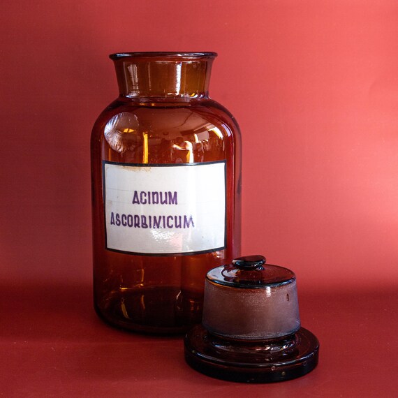 ヴィンテージ薬瓶 2.5リットル 蓋付き琥珀色のガラス瓶 蓋付き薬局瓶