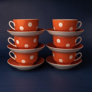 Orange polka dot cup and saucer Riga porcelain modern dotted latte mug RPR bright tableware