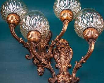 Vintage Art Deco Brass Wall Lamps - 1970s USSR Bedside Lighting