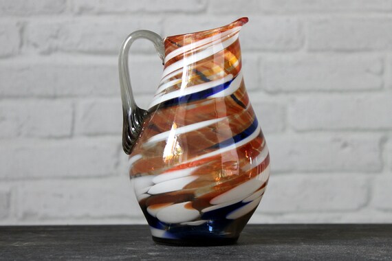 ヴィンテージ ムラーノ 渦巻きガラス ピッチャー：アンバー、オレンジ