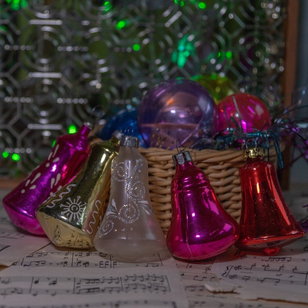 Vintage Christmas glass bells ornaments Christmas tree hanging decor Mercury glass balls