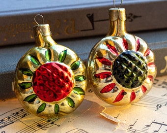 2x adornos navideños vintage flores de cristal dorado decoración colgante del árbol de Navidad