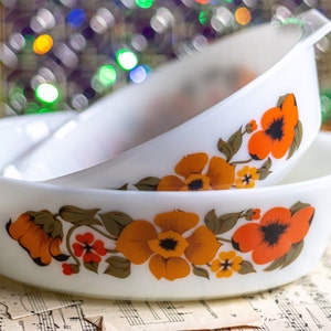 Pyrex JAJ Casserole dish Milk glass oven dish English Pyrex Ingrid floral baking dish
