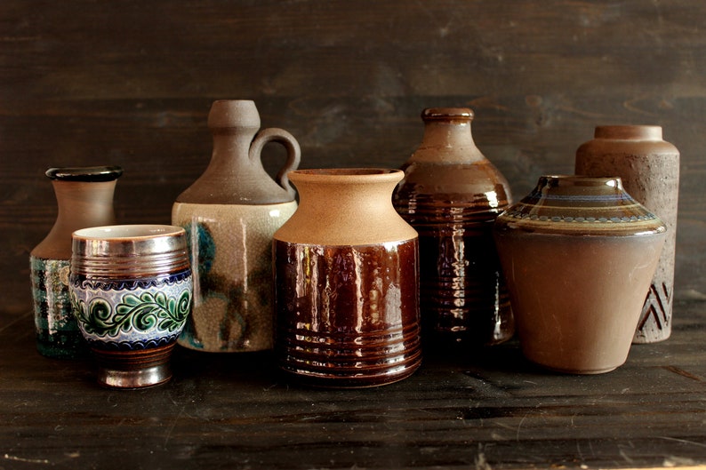 Antique Brown Pottery Vase Jie Sweden / Swedish Farmhouse Etsy