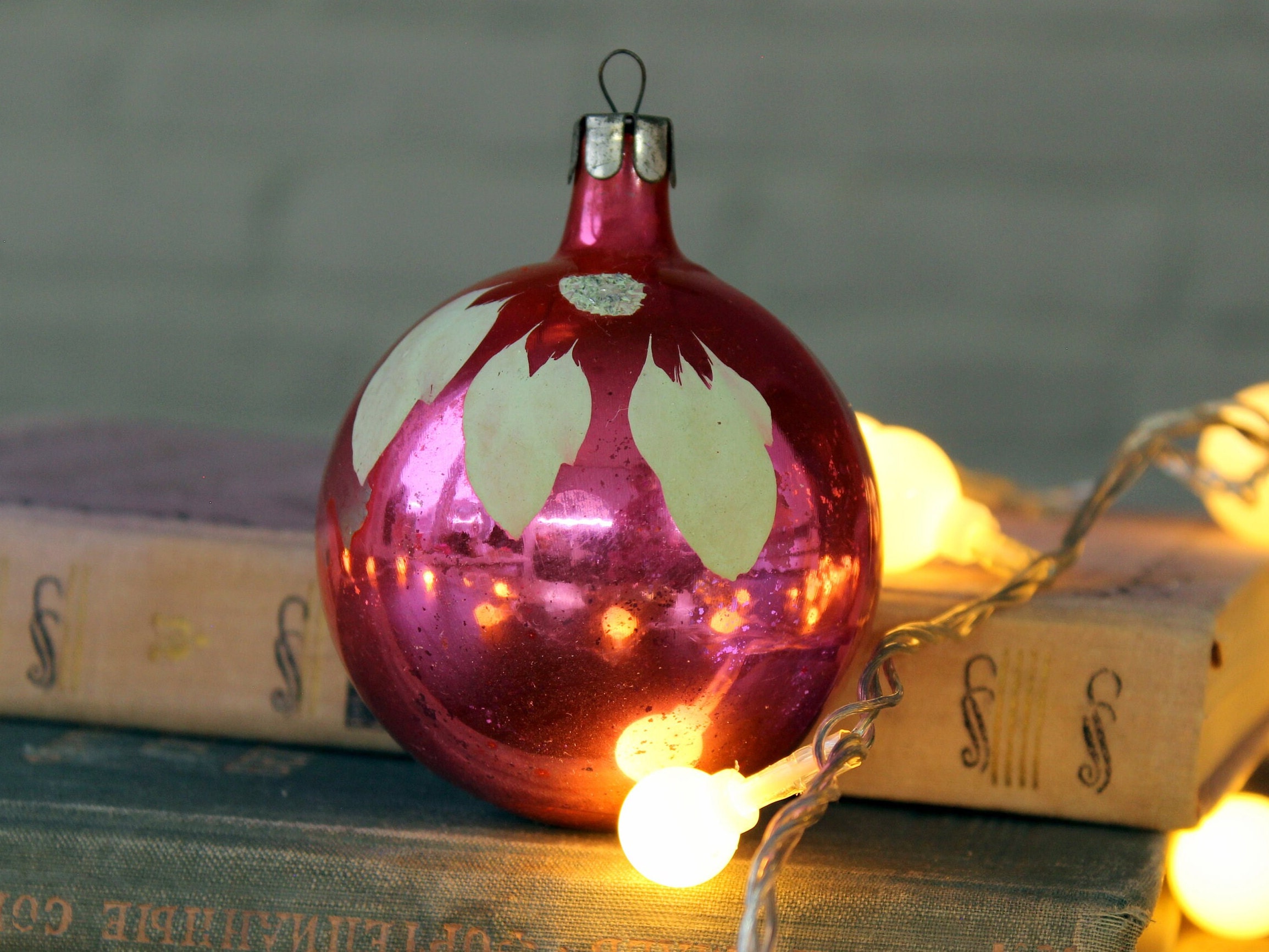 Vintage Lot of 8 Rauch Glass Striped Polka Dot Glitter Christmas Tree Ornaments