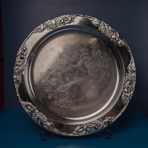 Vintage serving tray Round metal vanity tray Decorative serving platter
