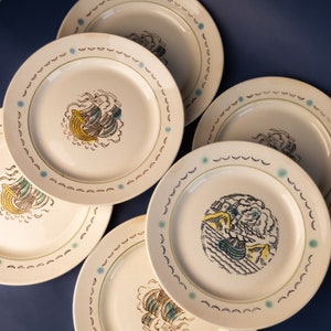 White blue faience plate with ship Kids dinner plate Sailing ship salad plate