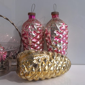 Vintage Christmas ornaments Mercury glass heavy weight pinecone Christmas tree hanging pine cones decor
