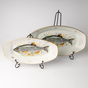Ceramic serving platter Fish plate Decorative serving tray Large oval fish plate Sushi serving dishes