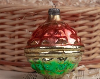 Vintage kerstversieringen Goudgroene glazen bollen Kerstboom zweefmolen hangend decor