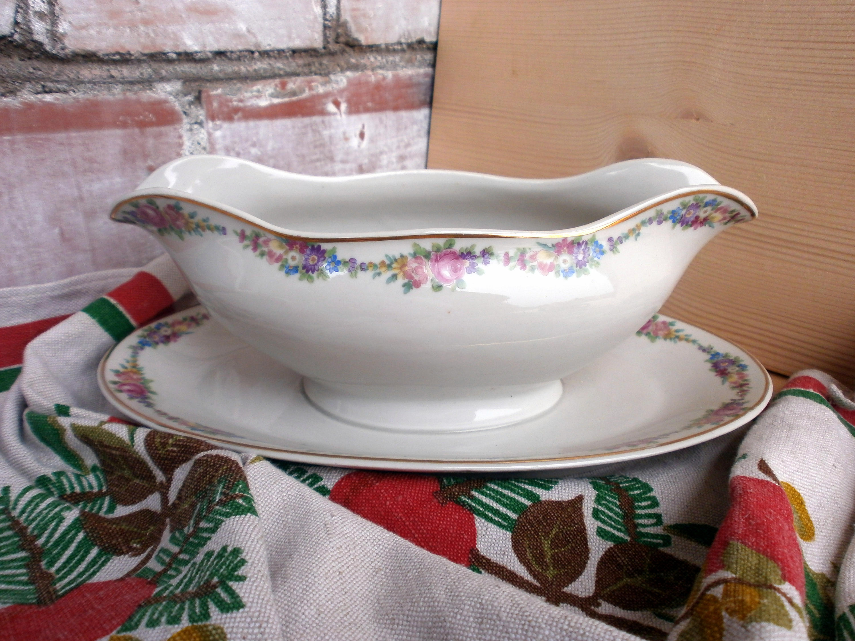 Porcelain gravy boat with attached saucer Antique gravy boat Etsy