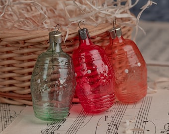 Vintage Christmas glass lantern ornaments Unsilvered glass decoration Blown glass pine cones