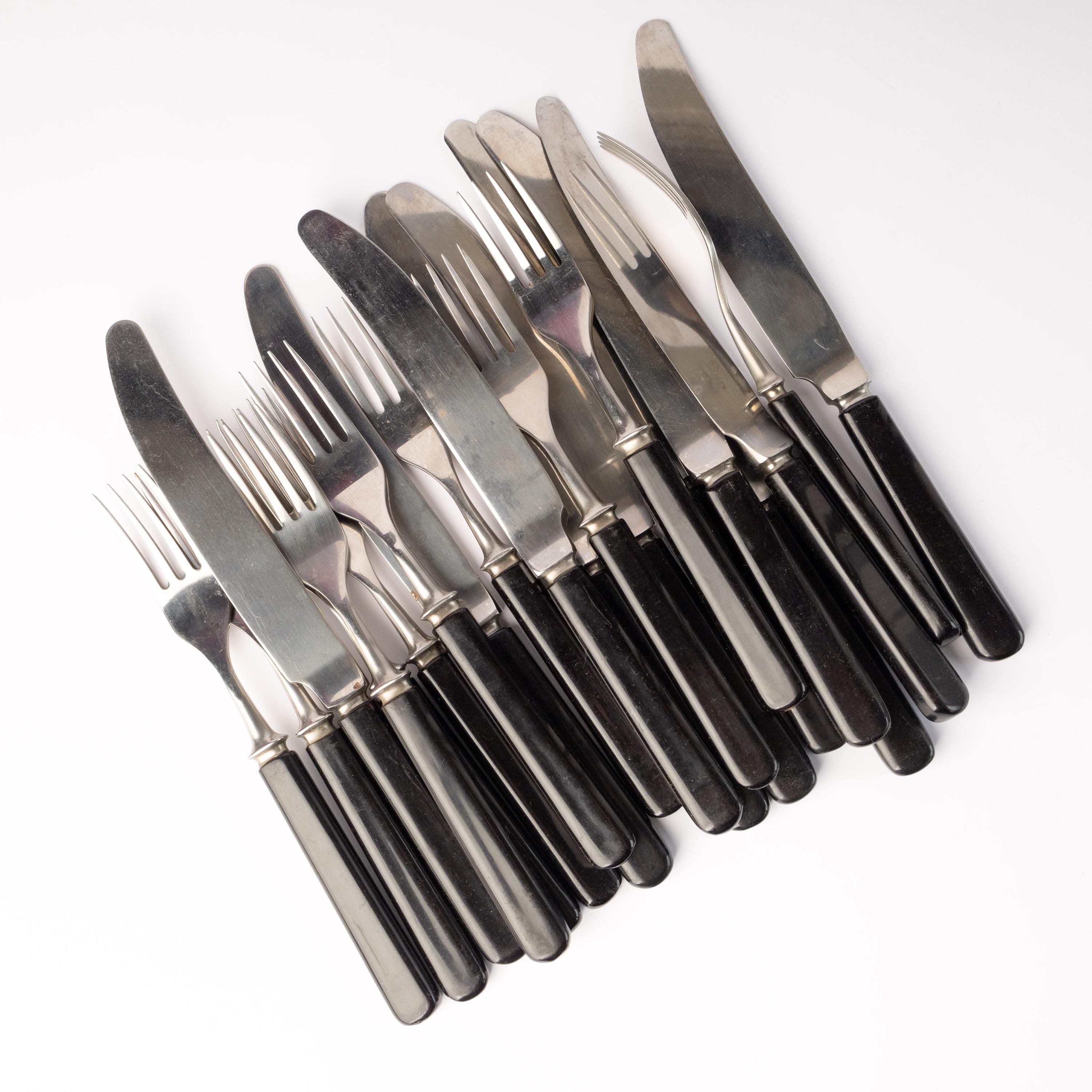 ヴィンテージベークライト食器セット：ステンレススチールのナイフと