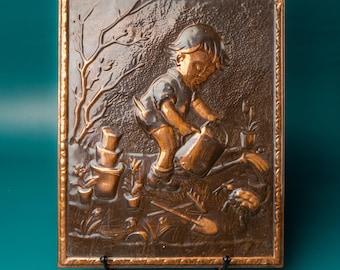 Soviet Vintage Hammered Wall Art, Mother and Child, Wall Hanging