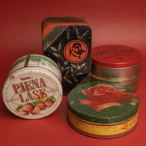 Vintage candy tin box with lid Cookie jar Candy canister set Collectible soviet metal box