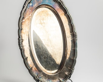 Vintage Metal Serving Tray: Large Oval Decorative Platter