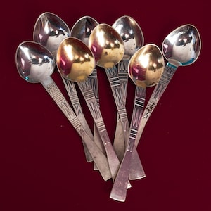 8x Vintage coffee spoons Latvian mini spoons set Vintage flatware small spoons Antique tiny spoons