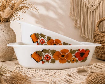 Vintage Pyrex JAJ Ingrid Floral Casserole Dish: English Milk Glass Ovenware
