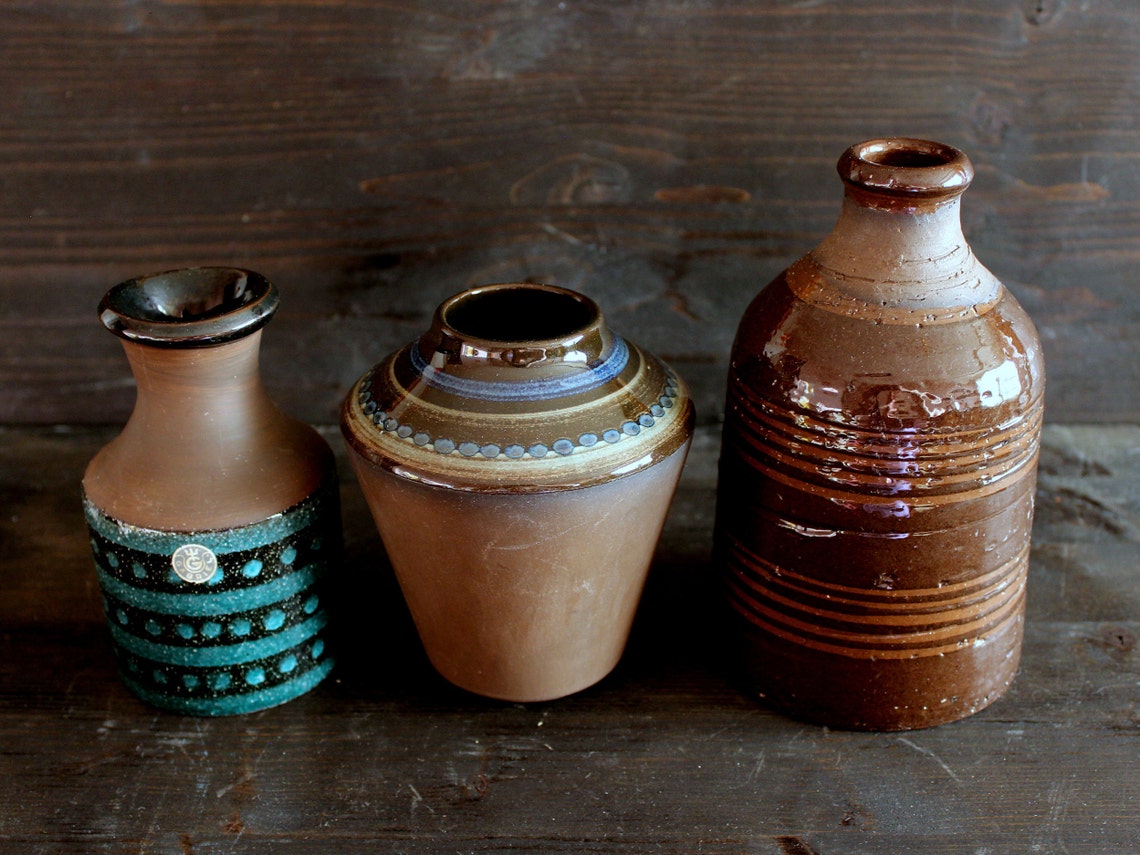 Antique Brown Pottery Vase Jie Sweden / Swedish Farmhouse Etsy