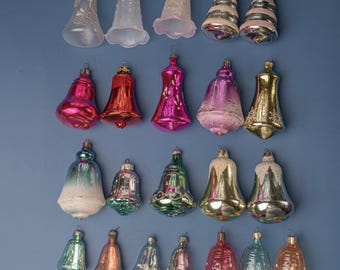 Vintage Christmas ornaments mercury glass bells Blown glass Christmas tree hanging decor