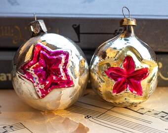 2x adornos navideños vintage bolas de cristal plateadas estrellas de Navidad decoración colgante de árbol de Navidad