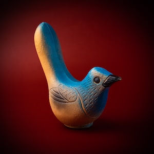 Vintage blaue Quietsche Vogel, UdSSR Quietsche Spielzeug, UdSSR Gummipuppe, 1960er Jahre Kinderzimmer Dekor