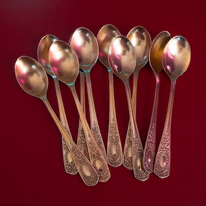 10x Vintage tea spoons Latvian gold silver plated coffee spoon set flatware Tiny tea spoon for tea colonial flatware
