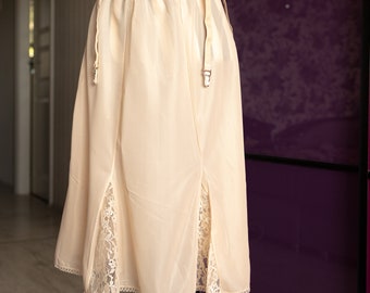 Falda interior vintage transparente NOS de nailon y encaje, lencería soviética