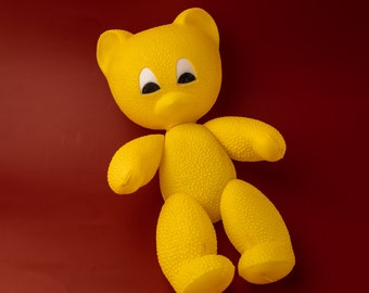 Rare vintage plastic toy 70s Yellow bear doll action toy Collectible soviet toys