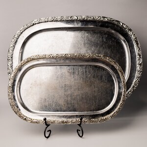 Vintage serving tray Large oval metal vanity tray Decorative serving platter