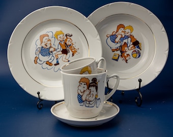 Vintage Kids Dinnerware Set: Riga Porcelain, NOS Collectible dinner set