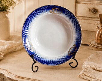 Bol de porcelana vintage azul cobalto dorado Budi Soup, bol para cereales y desayuno