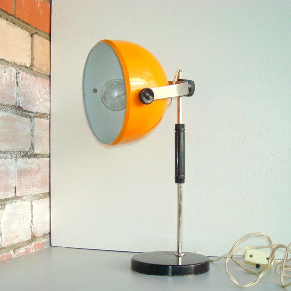 Vintage Industrial Lamp, orange metal Desk Lamp, Mid Century gooseneck lamp