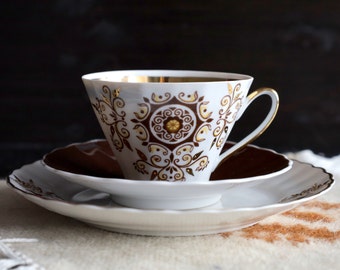 Vintage Espresso Cup Trio: Fine Bone China Coffee Set, USSR 1960s