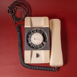 Collectible rotary phone Telkom RWK Bratek Retro beige black telephone Desk dial landline phone office decor