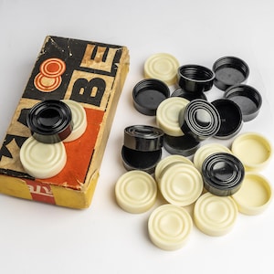 Vintage Checkers board game 1970s Adult game 24 bakelite checkers black white