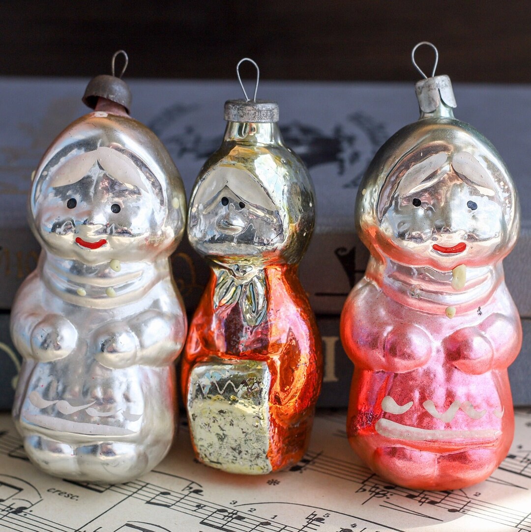 Vintage Christmas Decorations Granny Art Glass Old Lady Ornament Christmas Tree Blown Glass