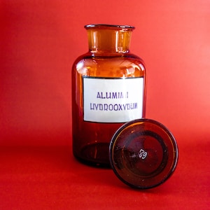 Vintage medicine bottle 2.5 liter Lidded amber glass jar Pharmacy jar with lid