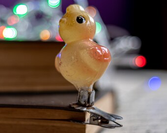 Vintage Christmas Ornament Glass Chick Rooster Hen Clip on