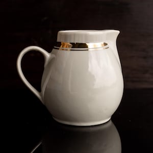 Vintage white gold creamer by Rigas Porcelain Marijka series Small milk jug Floral milk pitcher